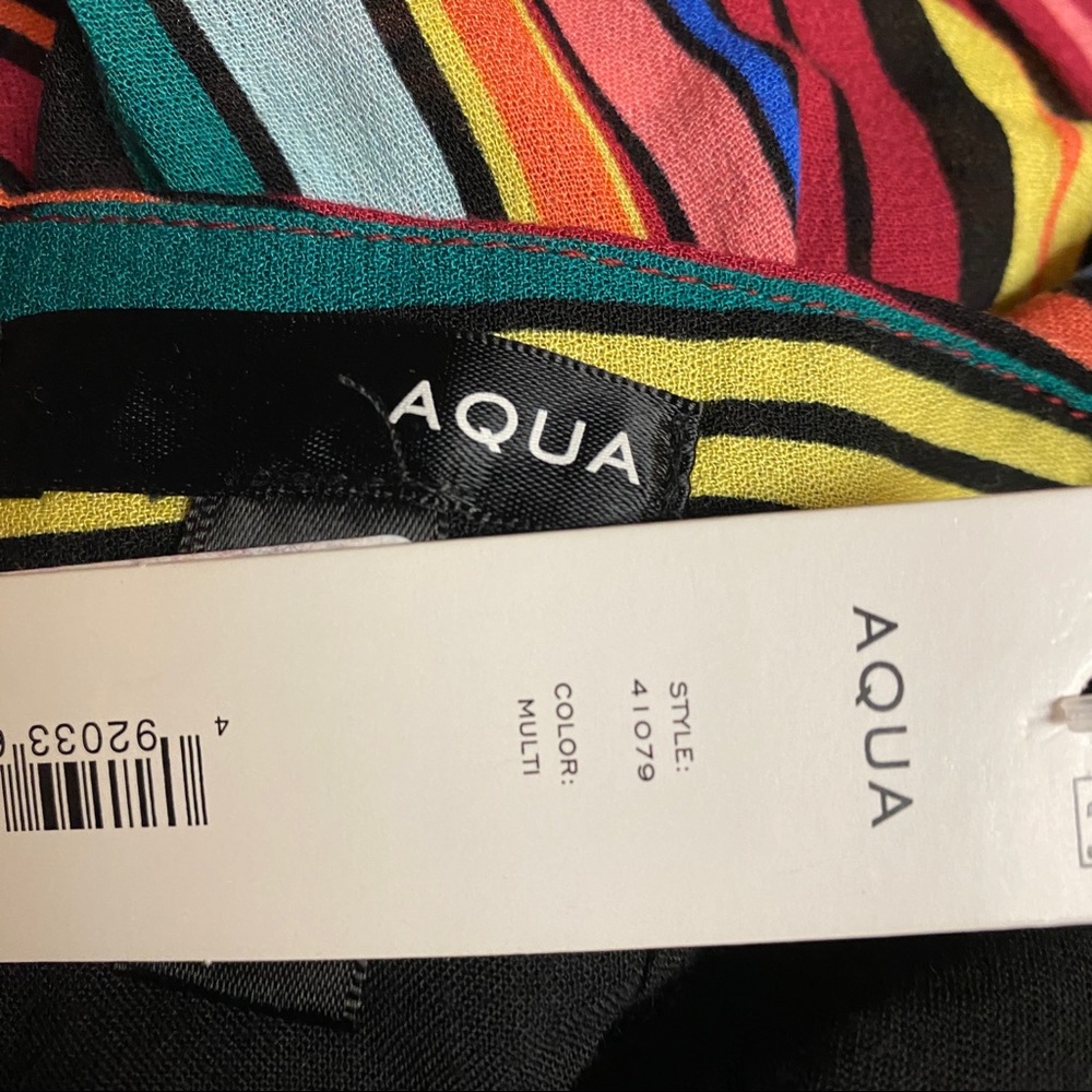 AQUA Faux Wrap Striped Rayon Casual Resort Vacation Wide Leg Boho Retro Pant - Picture 15 of 16